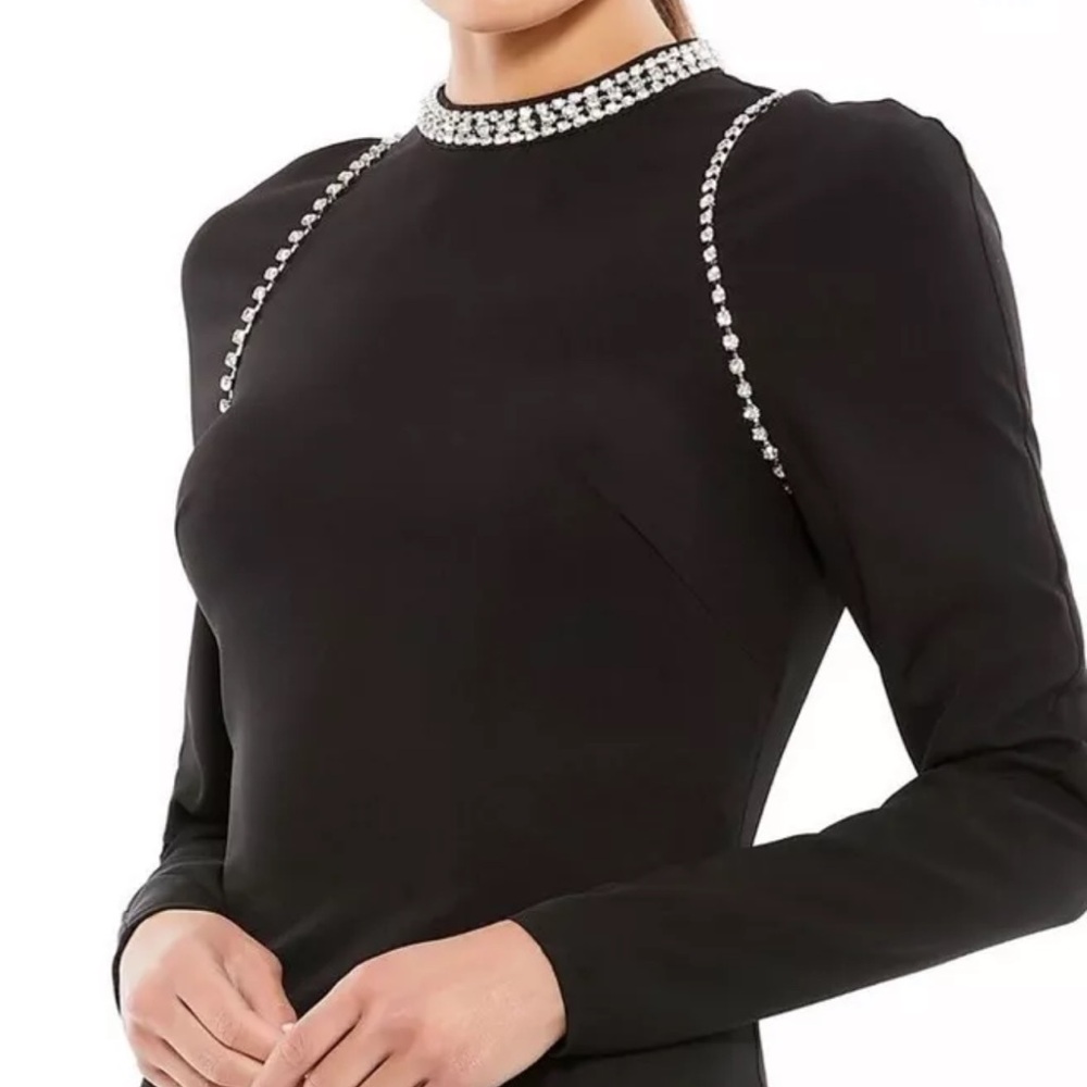 NWT Mac Duggal 26612 Raglan Long Sleeve  High Neck Embellished Gown SZ 14